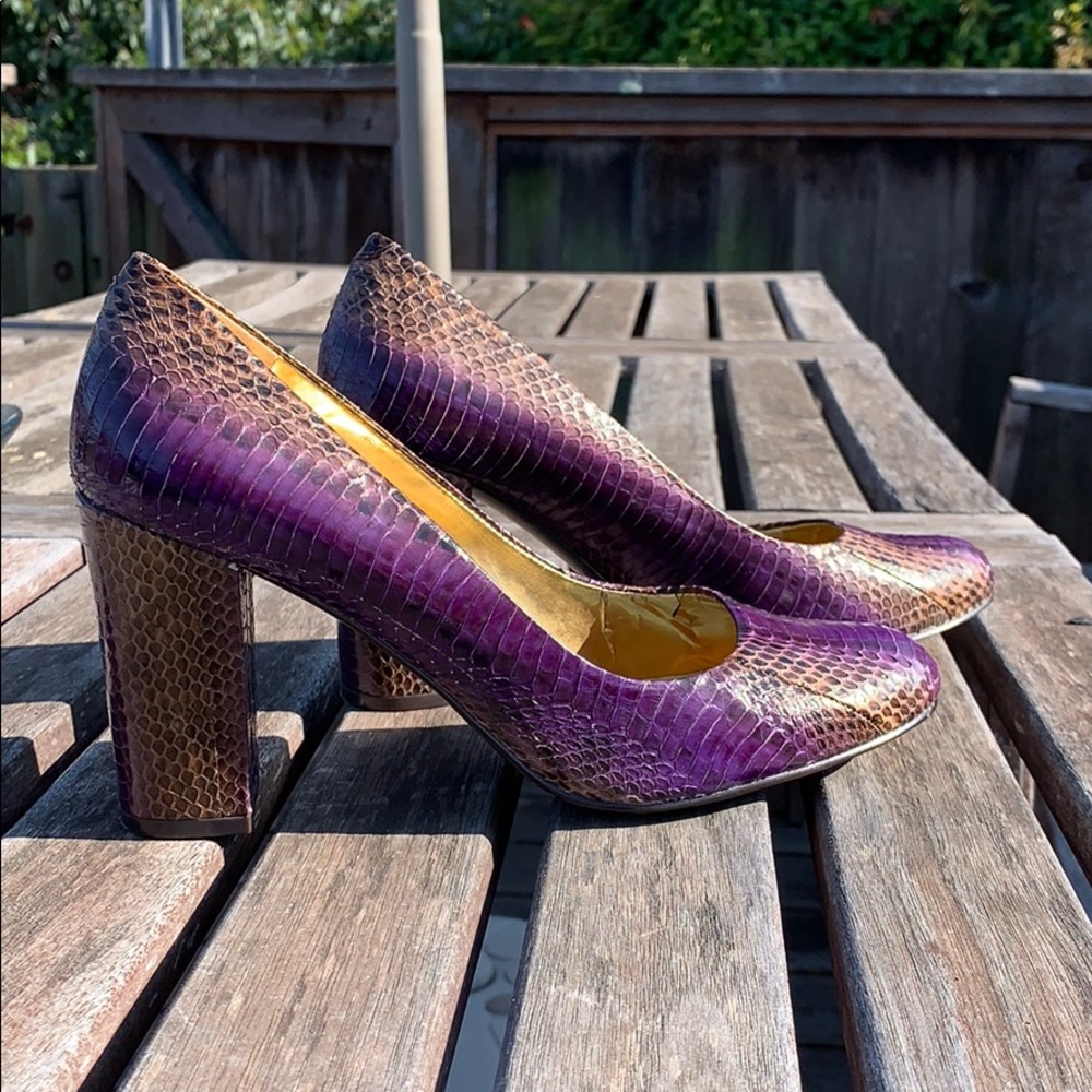 BCBGirls purple and brown snakeskin heels 8.5